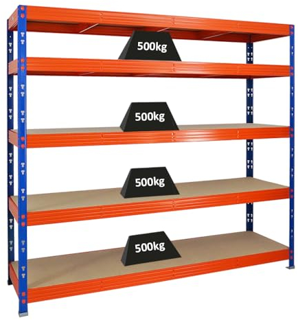 PROREGAL Profi Schwerlastregal Rhino EXTRA BREIT blau/orange HxBxT 180x200x60cm Fachlast 500kg 5X Spanplatten-Ebenen 8mm Garagenregal, Lagerregal, Steckregal, Weitspannregal