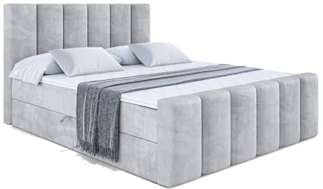 ALTDECOR Boxspringbett mit Matratze und Lattenrost, Boxbett, Topper, Fußteil, Polsterbett mit Bettkasten, Bett mit Stauraum H3-Matratze, Springboxbett - BOXI1-Z - 160x200 - Grau Monolith 84