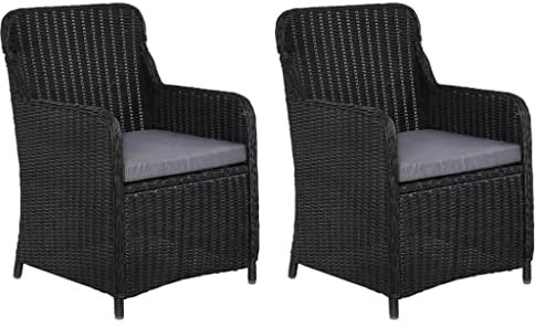 ULUYYUC Gartenstühle, Terrassenstühle Sonnenliege Stapelstühle Gartenstühle Geeignet für Schwimmbad Speisesaal Hinterhof Strand mit Polster 2 STK. Poly Rattan Schwarz