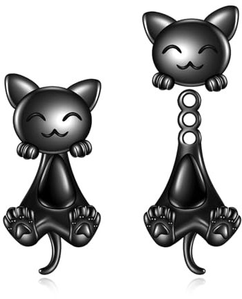 Vadmans Schwarz Katze Ohrring Sterling Silber Vorne Hinten Schwarz Katze Ohrring Tiere Schmuck Geschenk für Damen