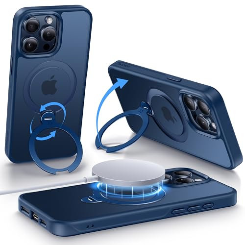 CASEKOO 360° MagicStand (Pro-Version) für iPhone 14 Pro Hülle für MagSafe [Unsichtbarer Ständer] [Militärschutz] Stoßfest Kratzfest Schutzhülle Griffig Case Dünn Handyhülle - Blau
