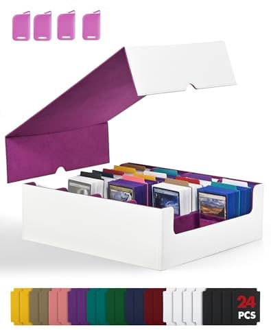 ZLCA Trading Card Storage Box, Commander Card Deck Case Holds 2400+ Cards, MTG Deck Box with 4 Stoppers, Magic Card Organizer for TCG PTCG Cards(White& Purple)