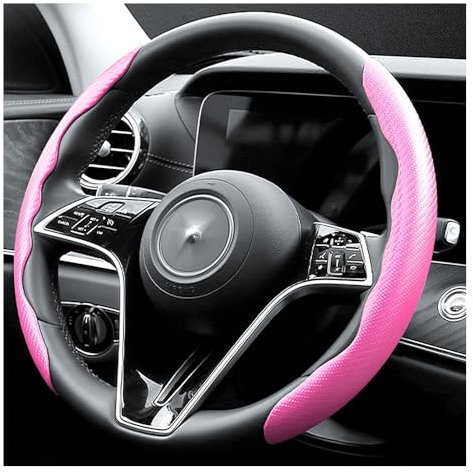 Carbonfaser Auto Lenkradbezug,Sicheres und Rutschfestes Auto Zubehör für Männer und Frauen,Universelle 38-Zentimetern-Auto Lenkradbezug,Lenkradscho für Autos,Tolle Geschenke (Rosa)