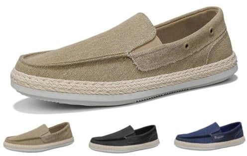 Mocasines de lona vintage planos para barco, zapatos náuticos para hombre, cómodos, ligeros, antideslizantes, zapatos para caminar, Khaki, 42.5 EU