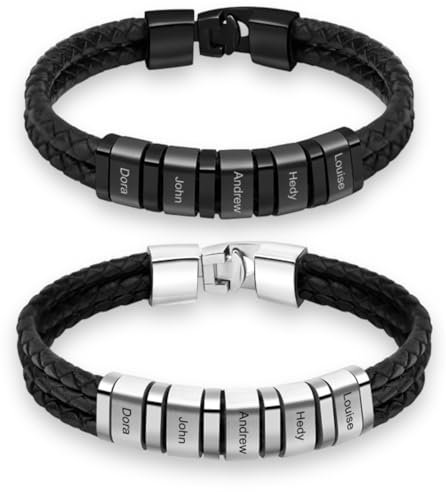 Persaonalisiertes Vatertagsgeschenk für Papa Opa Armband Herren Personalisiertes Lederarmband mit Name Geschenk für Männer 4 Namen