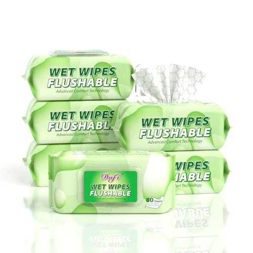 DAFI 6 x Adult Disposable Wet Wipes - Total 480 Wipes, Fragrance Free, Alcohol Free, 100% Vegetable Fibres, Suitable for Septic Tanks and Sewers