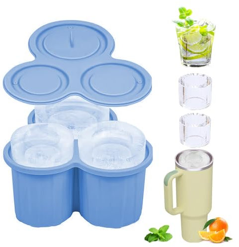 MOSTFUN Stanley Cup Ice Mold, Stanley Ice Cube Tray with Lid for 20-30-40 Oz Tumbler, 3 in 1 Reusable Stanley Ice Cube Mould for Chilling Drinks, Juice, Coffee, Water, Whiskey, Cocktails (Blue)