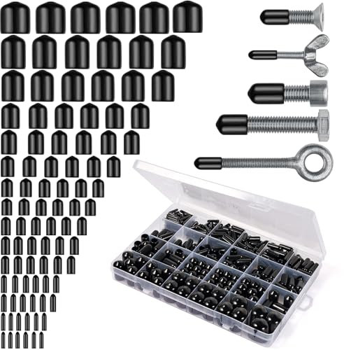 Realure 350 Pz Cappucci Terminali in Gomma, Tappi Terminali in Gomma per Viti, Rotondi Protezioni per Filettature, PVC Protezioni in Plastica, Tappo di Protezione per Tubi Tondi (350Pcs/15 Misure)