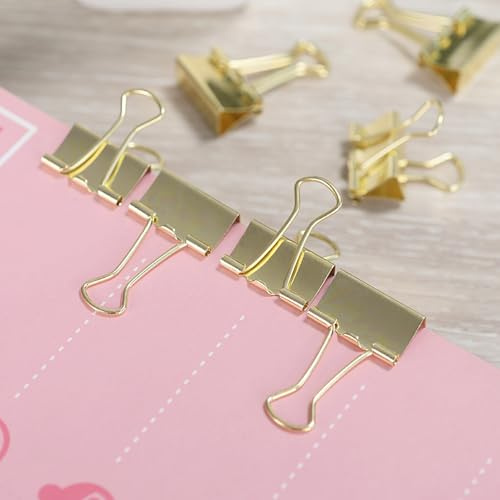 Durdiiy Lot de 30 pinces à reliure en métal doré de 25 mm pour fichiers, documents, argent, papier, bouledogue, pinces stationnaires pour bureau, école, maison, cuisine, magasins