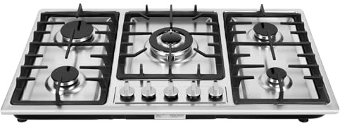 Cocina de gas de 5 fuegos, placa de gas de 86 x 51 cm, empotrable, acero inoxidable, 5 zonas, con protección automática de llama, 10,25 kW