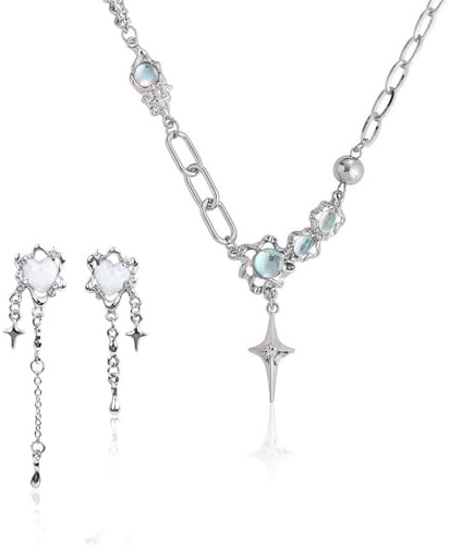 CVFRTT Zirkon-Halskette Mit Unregelmäßigem Design und Sternanhänger, 1 Paar Ohrringe, Modeschmuck, Bekleidungszubehör