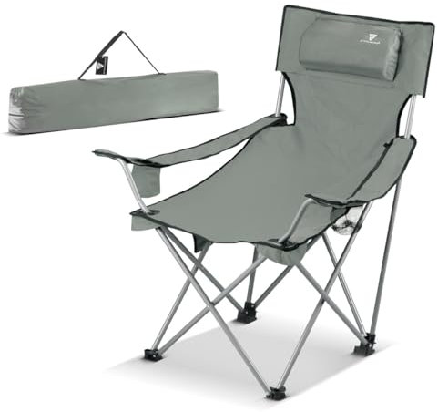 STAHLWERK Campingstuhl CS-95 ST Gartenstuhl | Klappstuhl | Klappsessel | Anglerstuhl | Faltstuhl | Faltsessel | Anglersessel mit Armlehne, Seitentasche, Kopfstütze, Becherhaltern und Transporttasche