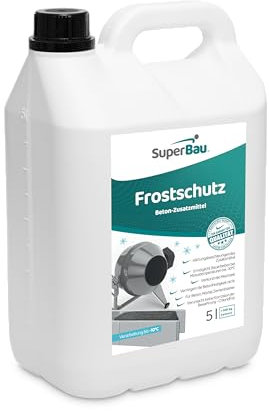 Superbau Frostschutz Plastifizierer 5L (ca.500kg Zement) für Beton, Mörtel & Zementkleber, Beton Zusatzmittel Frost, Betonverflüssiger & Fliessmittel, härtungsbeschleunigend, keine Stahlkorrosion