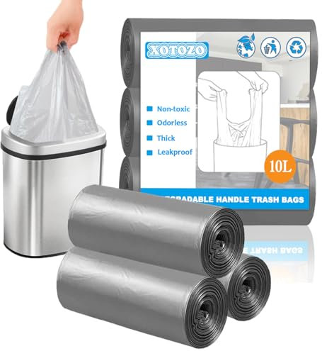 10 Litre Bin Liners, Small Bin Bags With Handle, 10L Garbage Bags Wastebasket for Toilet Bathroom Bedroom Office, 45×59 cm (Gray)