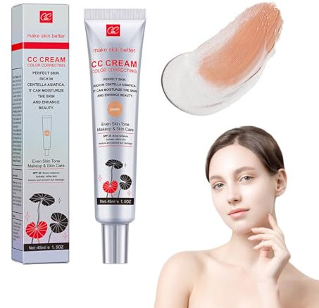 Getönte Gesichtscreme Mit Centella Asiatica, CC Cream Red Correct CC Cream Color Correcting Creme Make Up Fondation Feuchtigkeitsspendender, Verbessert Den Teint & Spendet Feuchtigkeit (Dunkel)
