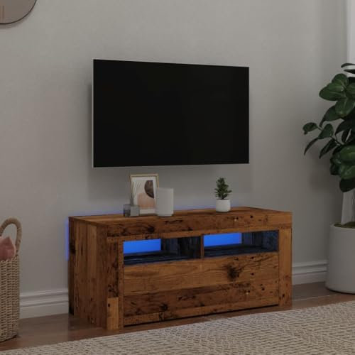 Myheimly TV Schrank, Fernsehtisch mit Stauraum LED-Leuchten, Lowboard für Fernseher, Fernsehschrank für Wohnzimmer,Holzwerkstoff Altholz
