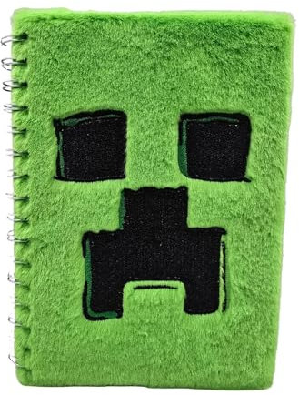 HOX Minecraft Movie Creeper Fluffy Plush A5 Notizblock – weicher Plüsch, grüner Einband, Tagebuch zum Schreiben, fester Einband mit 80 linierten Seiten, offizielles Lizenzprodukt für Gamer