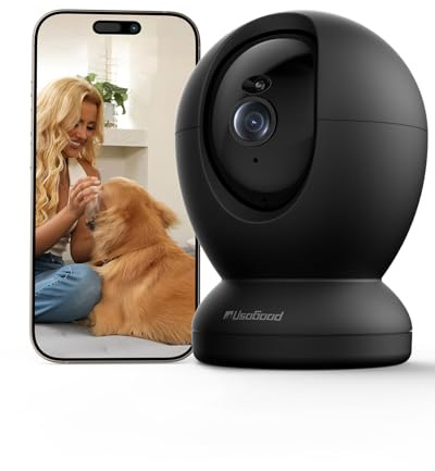 usogood 2.5K Telecamera Wi-Fi Interno, 360° Webcam per Animali/Anziani con Visione Notturna, Supporta 2.4G/5G WiFi, Audio Bidirezionale, Tracciamento del Movimento, Compatibile con Alexa, Nero