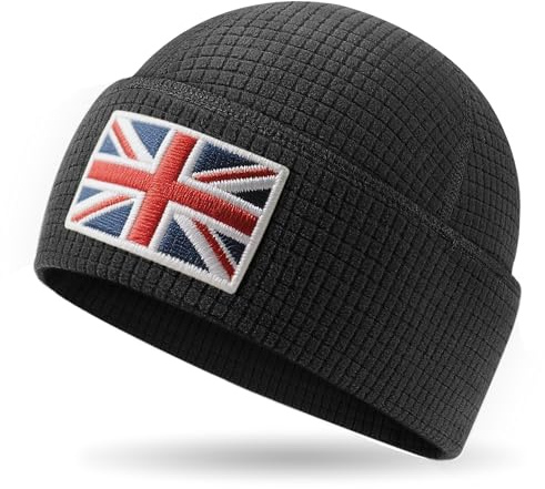 Outdoor Shaping Grid Fleece Cuffed Beanie mit Leder American Flag Patch Waffel Tactical Army Military Skull Cap, Schwarz , Einheitsgröße