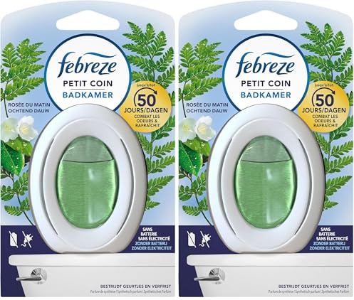 Febreze Petit Coin, Rosée du Matin Désodorisant WC En Continu Pour Élimination Et Prévention Des Odeurs 1 X, 50 jours (Lot de 2)