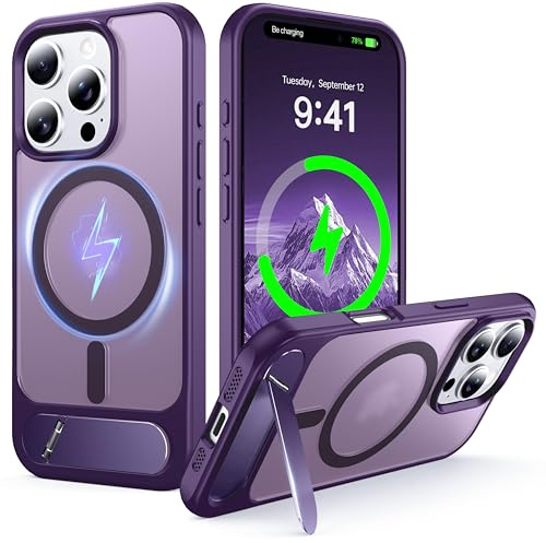 NJROW Magnetic Stand for iPhone 16 Pro Case Compatible with MagSafe Purple | [Stand & Wireless Charging 2in1] [Flush Hidden Kickstand] [Military Shockproof] Slim Translucent Matte, Purple
