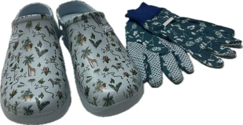 Steinnacher Damen Clogs & Pantoletten mit Gartenhandschuhen Verschiedene Designs Safari Schmetterlinge Dackel (Safari blau, EU Schuhgrößensystem, Erwachsene, Damen, Numerisch, M, 41)