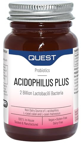 Quest Acidophilus Plus Probiotic Capsules 2 Billion CFU for Immune & Digestive Support. Helps Restore Gut Friendly Bacteria & Regulate Immune Responses. Vegan & Gluten Free (60 Capsules)