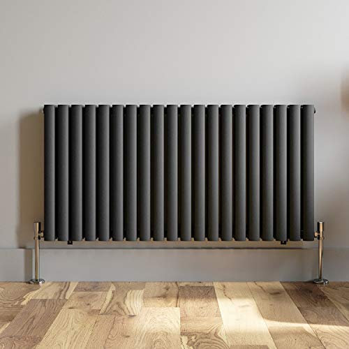 iBathUK Strata Horizontal Radiator, Double Oval Panel Radiators, 600x1200mm Slim Radiator for Bathroom,Kitchen,Living Room - Anthracite