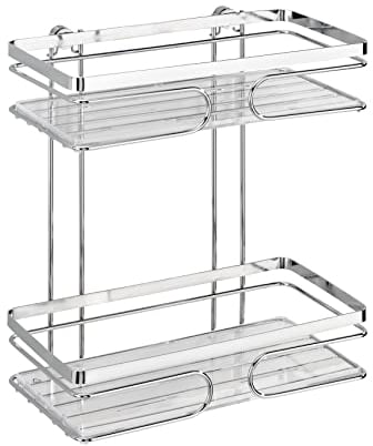 WENKO Edelstahl Wandregal Premium 2 Etagen, Offene Wand Badablage, Transparente Kunststoffeinlage, 24 x 27 x 13,5 cm, Glänzend