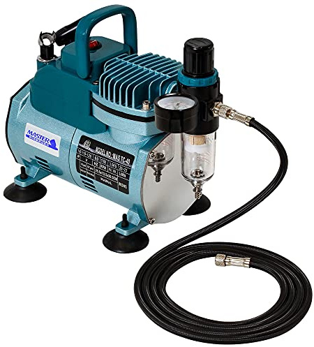 Master Airbrush Model TC-40 - Cool Runner Professional High Performance Single Piston Airbrush Compressor with 2 Brackets, Regulator, Water Trap Filter & Air Hose