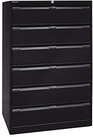 BISLEY Karteischrank, dreibahnig DIN A5, 6 Schubladen, Metall, 633 Schwarz, 62.2 x 80 x 132.1 cm