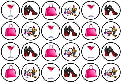 48 Makeup Cupcake Toppers, Handbag Purse Cake Decorations, Designer Bags Shoes Cake Topper Decorations, Cocktail Cupcake Toppers, Party Girl, Cosmetics Cake Decor, Pink Cake Toppers, Spa Cake Toppers