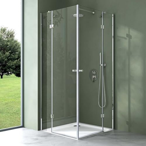 Mai & Mai cabine de douche en angle avec deux portes et bac à douche 80x100cm Paroi de Douche en Verre Transparent Nano de 6mm Montage Réversible Rav01K
