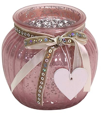 Werner Voß Windlicht aus Glas, rosa, mit Holzherz (11,5 x 10,5 cm)