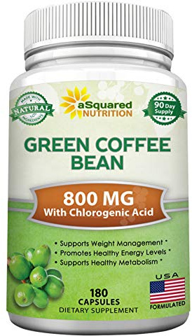 aSquared Nutrition Natural Green Coffee Bean Formula-180 Capsules-Max Strength GCA Antioxidant Cleanse for Pure Weight Loss, 800mg per Pill-Chlorogenic Acid-1600mg Daily Supplement, Healthy Fat Burner