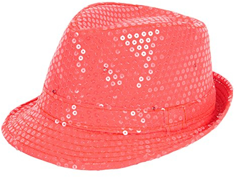 Alsino LED Pailetten-Hut Clubstyle Partyhut Trilby Pailletten Hut Blink Fedora Bogart Glitzerhut Glitter, Farbe wählen:TH-54 neon koralle