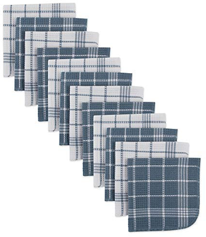 DII J & M Home Fashions Waffle Weave Dishcloth Set, Blue, 12-Pack
