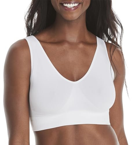 Hanes Womens Wireless Bra, Full-Coverage Pullover Stretch-Knit Bra, Smoothing T-Shirt Bra, White, M