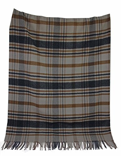 Rotfuchs Decke Wolldecke Kuscheldecke Plaid Wohndecke Karo beige grau 100% Wolle (Merino) R-114