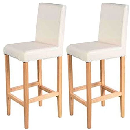 Mendler 2er-Set Barhocker Vicenza, Barstuhl Tresenhocker, Holz+Leder - Creme, helle Beine
