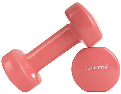 ScSPORTS® Vinyl Hanteln - 2er Set, 6kg (2x3kg), Hexagon, Rutschfest, Pastell, Rot - Kurzhanteln, Hantelset, Gewichte, Kurzhantelset, Krafttraining, Aerobic, Pilates, Reha, Zuhause, Fitness