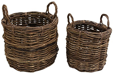 Lot de 2 corbeilles en bois de vigne, bois de vigne laqué, poignées de coté, peut être utilisé en cache-pot