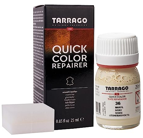 Tarrago | Couleur rapide 25 ml | Teinture pour chaussures en cuir, cuir lisse et toile et accessoires | Séchage rapide, répare et protège les chaussures contre les petites usures (Ivoire 36)