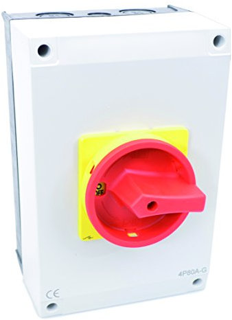 Intratec Interrupteur principal 100A, 4 pôles – Sectionneur mural IP65 avec boîtier, pour intérieur et extérieur, 240 x 160 x 165 mm
