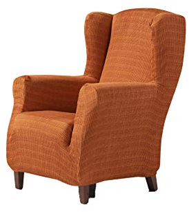 Zebra Textil Estoralis | Vega Ohrensesselbezug im modernen Design | Elastischer Jacquardstoff | Orange | Für Ohrensessel von 70 bis 110 cm. | Sesselschutz | Anpassbar an alle Arten von Sesseln