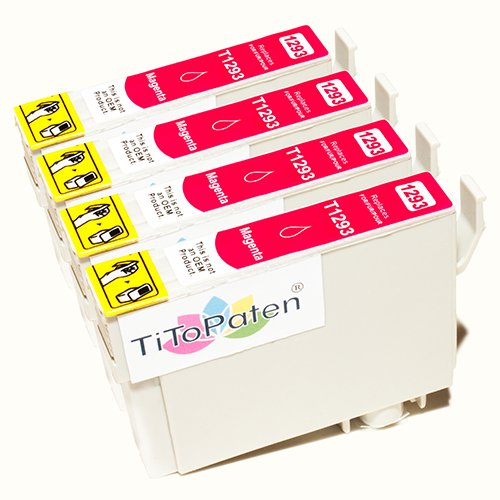 TiToPaten* 4X Epson Workforce WF 3520 DWF kompatible XL Druckerpatrone ersetzt Typ T1291-1294 - Magenta - Patrone MIT CHIP !!!
