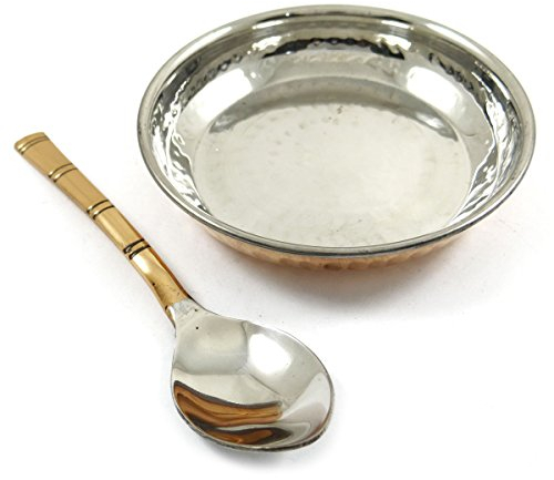 Indianbeautifulart spscial Assiette de Service en Acier de cuivre Indien Traditionnel Authentique avec Une cuillere de Vaisselle de Table ustensiles de Cuisine
