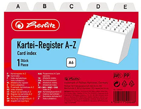 Herlitz Karteiregister A6, A-Z, Weiß, Kartei-Register im Querformat, für DIN A6 1500669