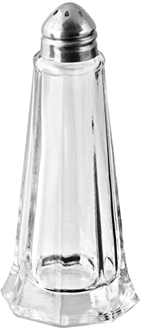 Fackelmann FM Professional Azucarero, Salero, Pimentero de Cocina con Tapa, Capacidad 40 ml, Recipiente de Cristal, Transparente y Plateado, 4,5x4,5x11cm, 1 ud.