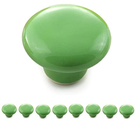 Ganzoo Poignée-Bouton Rond en Porcelaine, Meuble et Tiroir, Céramique, Relooking Déco Intérieur Vintage, Vert, Lot de 8